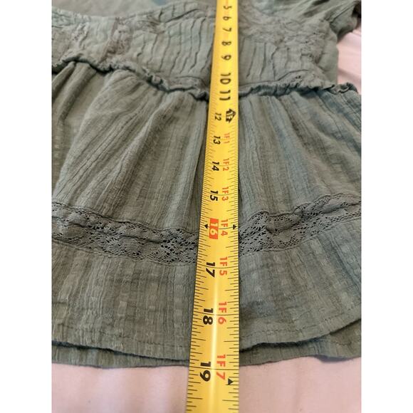 American Eagle Baby Doll Peasant Top Womens S Green 100% Cotton Crepe Lace Cute - Picture 6 of 7